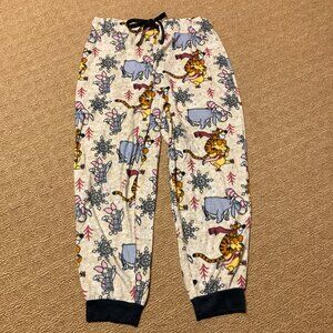 Disney Winnie The Pooh Holiday Joggers Large 12-14 Ivory Snowflake Print Pajama